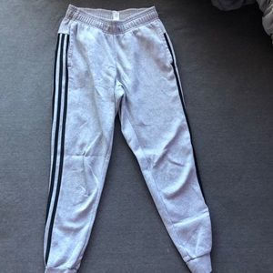 grey with black striped adidas sweatpants